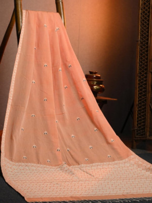Peach Cotton Handloom Saree