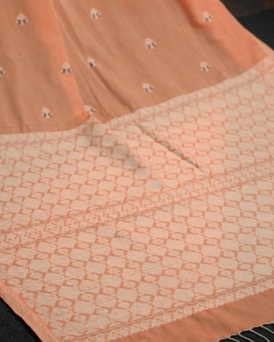 Peach Cotton Handloom Saree Peach Cotton Handloom Saree
