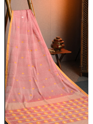 Peach Cotton Handloom Saree