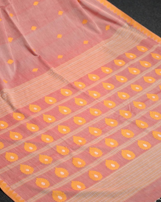 Peach Cotton Handloom Saree Peach Cotton Handloom Saree