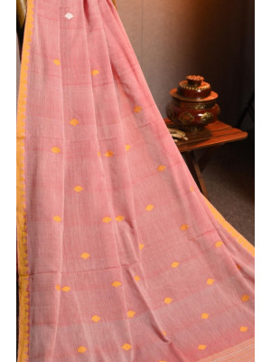 Peach Cotton Handloom Saree Peach Cotton Handloom Saree