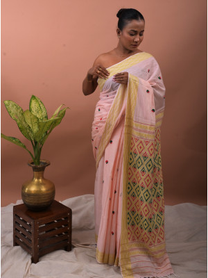 COTTON HANDWOVEN LIGHT PINK SAREE COTTON HANDWOVEN LIGHT PINK SAREE