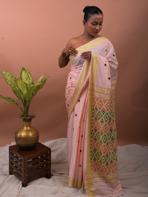 COTTON HANDWOVEN LIGHT PINK SAREE COTTON HANDWOVEN LIGHT PINK SAREE