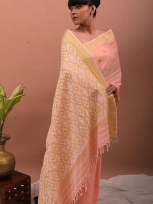 COTTON ORANGE HANDWOVEN SAREE COTTON ORANGE HANDWOVEN SAREE