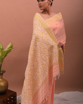 COTTON ORANGE HANDWOVEN SAREE