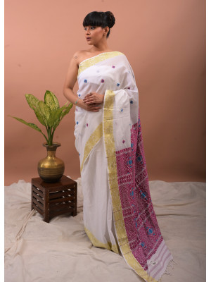 COTTON WHITE HANDWOVEN SAREE