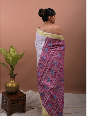 COTTON WHITE HANDWOVEN SAREE