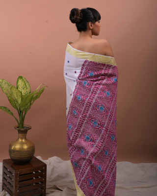 COTTON WHITE HANDWOVEN SAREE