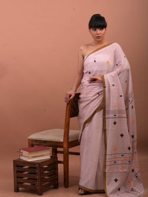 COTTON LIGHT PINK HANDWOVEN SAREE