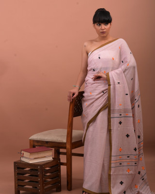 COTTON LIGHT PINK HANDWOVEN SAREE