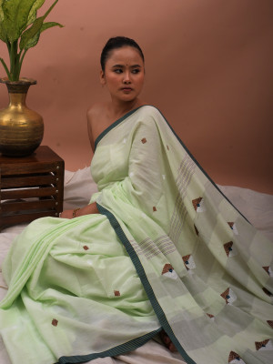 COTTON SEA GREEN HANDWOVEN SAREE