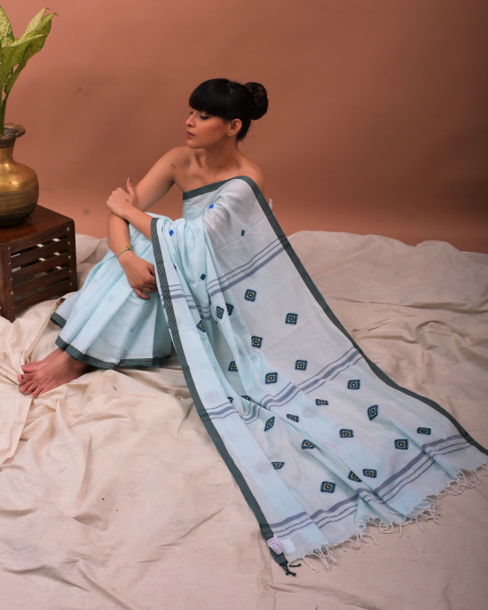 COTTON LIGHT BLUE HANDWOVEN SAREE COTTON LIGHT BLUE HANDWOVEN SAREE