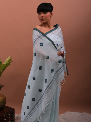 COTTON LIGHT BLUE HANDWOVEN SAREE