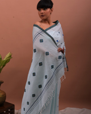 COTTON LIGHT BLUE HANDWOVEN SAREE