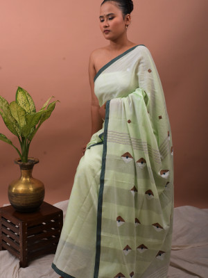 COTTON SEA GREEN HANDWOVEN SAREE COTTON SEA GREEN HANDWOVEN SAREE