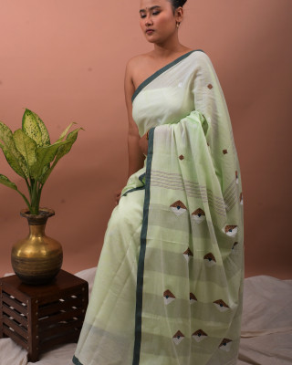 COTTON SEA GREEN HANDWOVEN SAREE