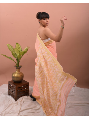 COTTON ORANGE HANDWOVEN SAREE