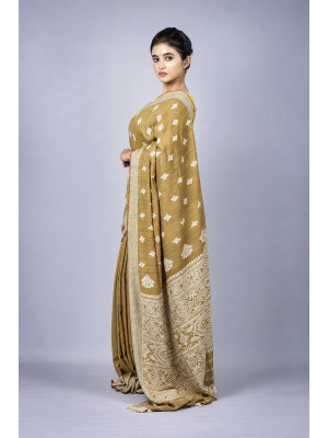 Tea Waste Natural Dye Pure Eri Silk Handloom Saree