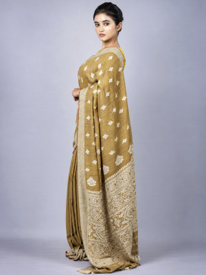 Tea Waste Natural Dye Pure Eri Silk Handloom Saree
