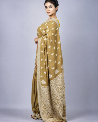 Tea Waste Natural Dye Pure Eri Silk Handloom Saree