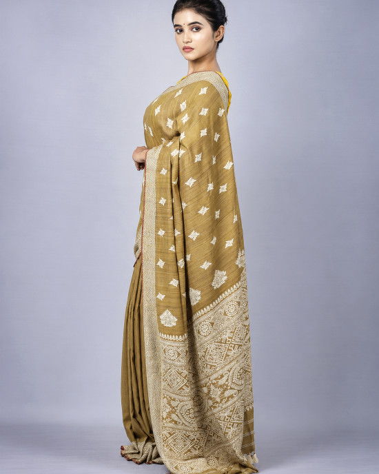 Tea Waste Natural Dye Pure Eri Silk Handloom Saree