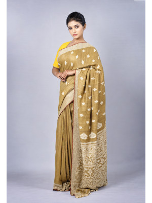 Tea Waste Natural Dye Pure Eri Silk Handloom Saree