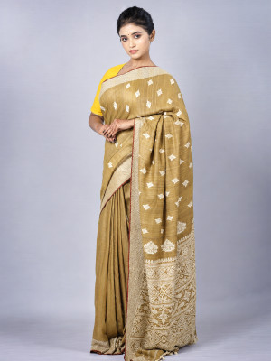 Tea Waste Natural Dye Pure Eri Silk Handloom Saree