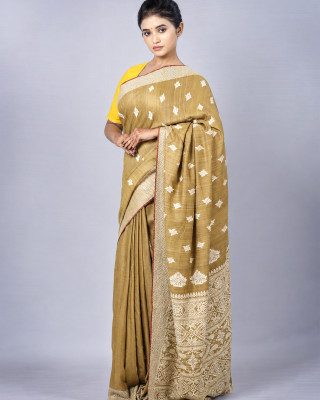 Tea Waste Natural Dye Pure Eri Silk Handloom Saree