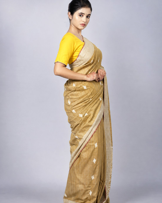 Tea Waste Natural Dye Pure Eri Silk Handloom Saree