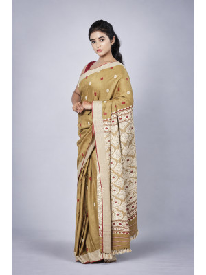 Tea Waste Natural Dye Pure Eri Silk Handloom Saree