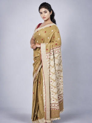 Tea Waste Natural Dye Pure Eri Silk Handloom Saree