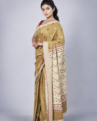 Tea Waste Natural Dye Pure Eri Silk Handloom Saree