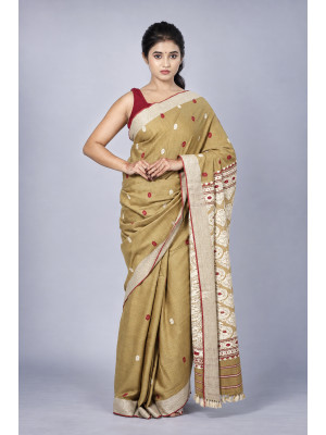 Tea Waste Natural Dye Pure Eri Silk Handloom Saree