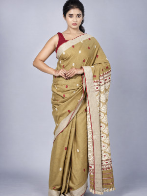Tea Waste Natural Dye Pure Eri Silk Handloom Saree