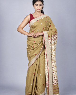 Tea Waste Natural Dye Pure Eri Silk Handloom Saree