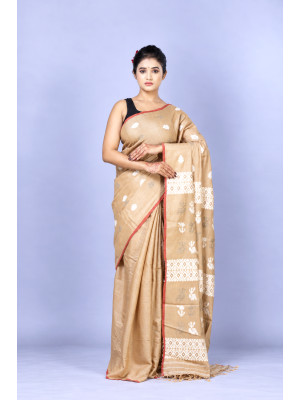 Tea Waste Natural Dye Pure Eri Silk Handloom Saree