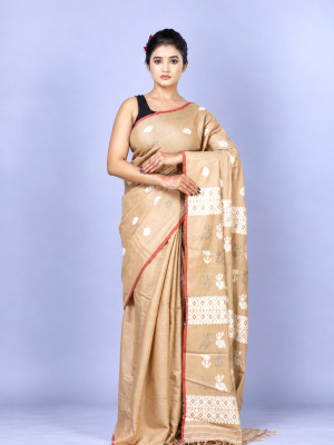 Tea Waste Natural Dye Pure Eri Silk Handloom Saree