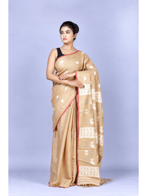 Tea Waste Natural Dye Pure Eri Silk Handloom Saree