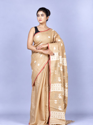 Tea Waste Natural Dye Pure Eri Silk Handloom Saree