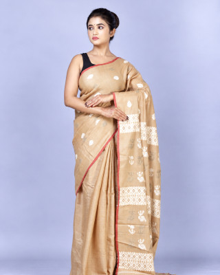 Tea Waste Natural Dye Pure Eri Silk Handloom Saree