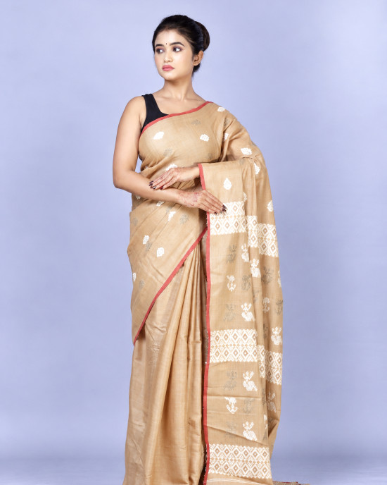 Tea Waste Natural Dye Pure Eri Silk Handloom Saree