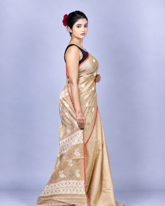 Tea Waste Natural Dye Pure Eri Silk Handloom Saree