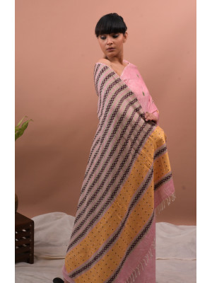 ERI SILK SAREE LIGHT PINK ORANGE BORDER (AHIMSA SILK) ERI SILK SAREE LIGHT PINK ORANGE BORDER (AHIMSA SILK)