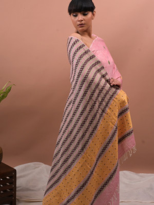ERI SILK SAREE LIGHT PINK ORANGE BORDER (AHIMSA SILK) ERI SILK SAREE LIGHT PINK ORANGE BORDER (AHIMSA SILK)