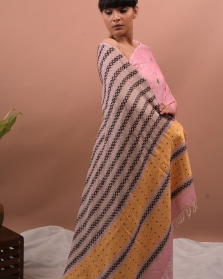 ERI SILK SAREE LIGHT PINK ORANGE BORDER (AHIMSA SILK) ERI SILK SAREE LIGHT PINK ORANGE BORDER (AHIMSA SILK)