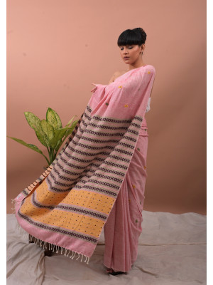 ERI SILK SAREE LIGHT PINK ORANGE BORDER (AHIMSA SILK) ERI SILK SAREE LIGHT PINK ORANGE BORDER (AHIMSA SILK)