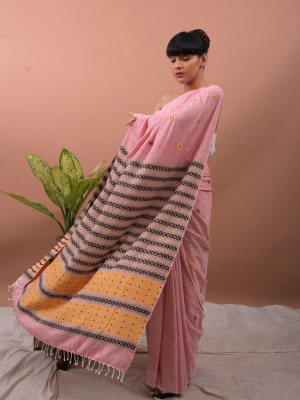 ERI SILK SAREE LIGHT PINK ORANGE BORDER (AHIMSA SILK) ERI SILK SAREE LIGHT PINK ORANGE BORDER (AHIMSA SILK)