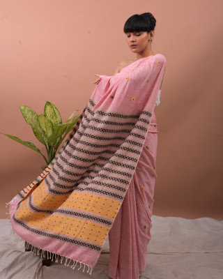 ERI SILK SAREE LIGHT PINK ORANGE BORDER (AHIMSA SILK) ERI SILK SAREE LIGHT PINK ORANGE BORDER (AHIMSA SILK)