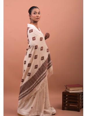 ERI BEIGE COLOUR SILK SAREE (AHIMSA SILK) WITH BROWN BORDER