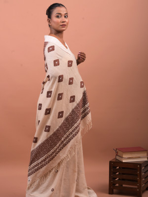 ERI BEIGE COLOUR SILK SAREE (AHIMSA SILK) WITH BROWN BORDER ERI BEIGE COLOUR SILK SAREE (AHIMSA SILK) WITH BROWN BORDER